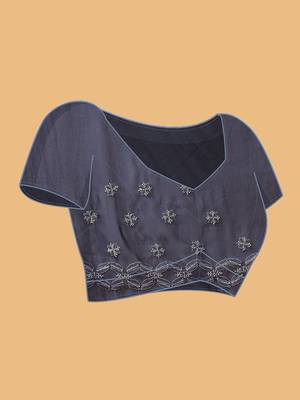 Hand Embroidered Navy Blue Georgette Lucknowi Chikankari Indian Women Saree With Blouse 5