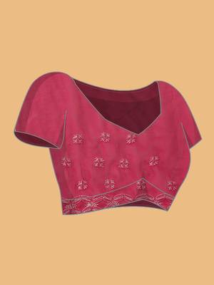 Hand Embroidered Magenta Georgette Lucknowi Chikankari Indian Women Saree With Blouse 5