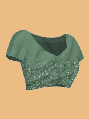 Hand Embroidered Bottle Green Georgette Lucknowi Chikankari Indian Women Saree With Blouse 5