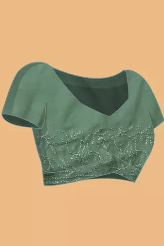Hand Embroidered Bottle Green Georgette Lucknowi Chikankari Indian Women Saree With Blouse