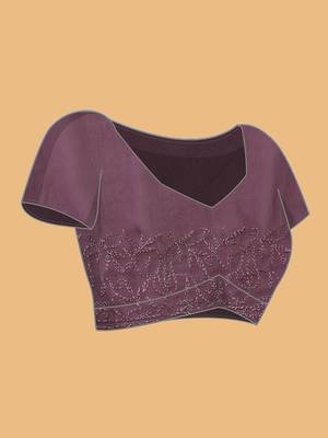 Ada hand embroidered wine georgette lucknowi chikankari indian women saree with blouse - a311381 5