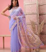 Hand Embroidered Mauve Georgette Lucknowi Chikankari Indian Women Saree With Blouse