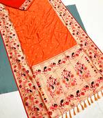 Koram Orange Kanjivarm Paithani Silk Saree Mina Kari Border And Rich Pallu Saree With Blouse For Women