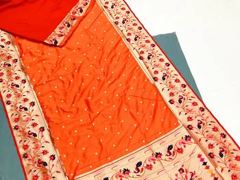 Koram Orange Kanjivarm Paithani Silk Saree Mina Kari Border And Rich Pallu Saree With Blouse For Women 3