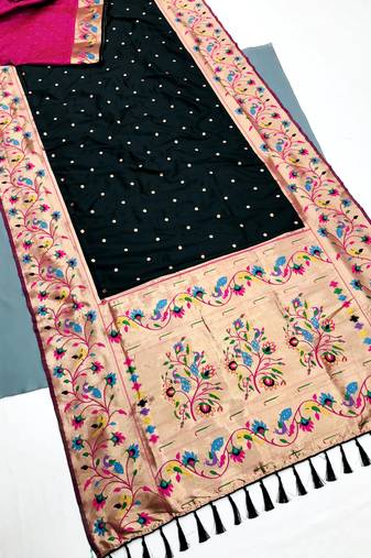 Koram Dark Green Kanjivarm Paithani Silk Saree Mina Kari Border And Rich Pallu Saree With Blouse For Women