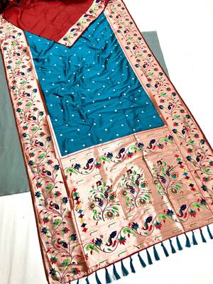Koram Teal Kanjivarm Paithani Silk Saree Mina Kari Border And Rich Pallu Saree With Blouse For Women 1