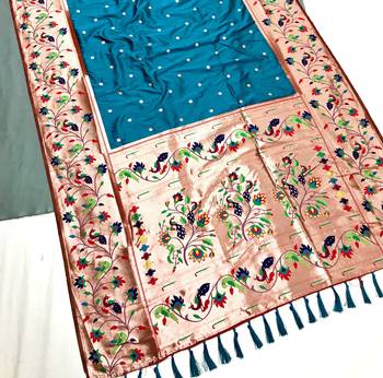 Koram Teal Kanjivarm Paithani Silk Saree Mina Kari Border And Rich Pallu Saree With Blouse For Women 2