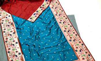 Koram Teal Kanjivarm Paithani Silk Saree Mina Kari Border And Rich Pallu Saree With Blouse For Women 3