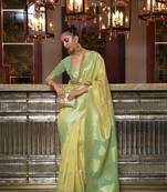 Light Yellow Woven Pure Linen Part Wear Saree With Blouse