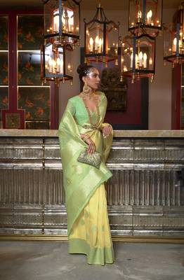 Light Yellow Woven Pure Linen Part Wear Saree With Blouse 2