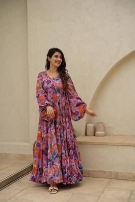 Pink smart and looks chinon graceful partywear gown 1