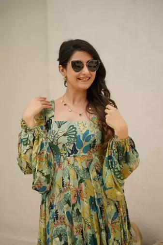 Multy smart and looks chinon graceful partywear gown