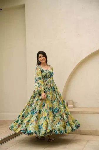 Multy smart and looks chinon graceful partywear gown