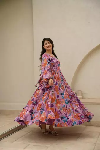 Pink smart and looks chinon graceful partywear gown