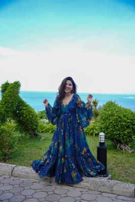 Blue smart and looks georgette graceful partywear gown 1