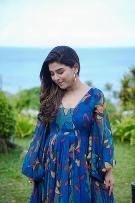 Blue smart and looks georgette graceful partywear gown 2