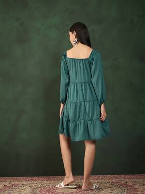 Teal viscose fabric solid designer  fancy girlie designer dress 2