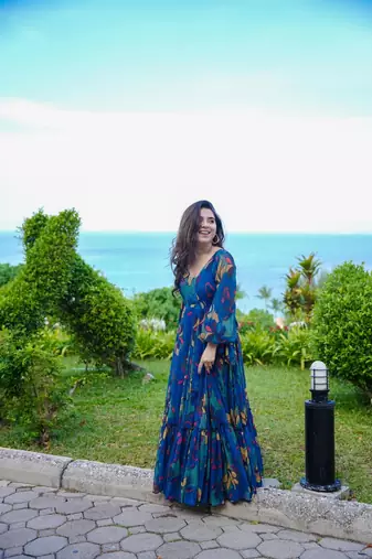 Blue smart and looks georgette graceful partywear gown