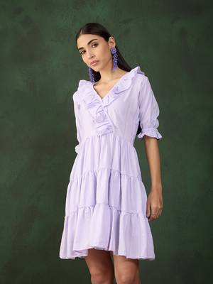 Purple viscose fabric solid designer  fancy girlie designer dress 4