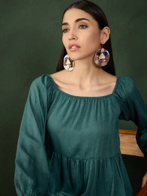 Teal viscose fabric solid designer  fancy girlie designer dress 3