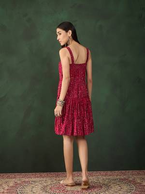 Maroon chinon fabric designer foil printed fancy girlie designer dress 2