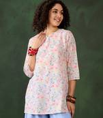 Off white rayon designer printed formal looking smart girlie short kurta for girls