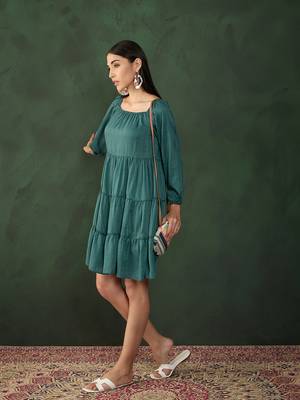 Teal viscose fabric solid designer  fancy girlie designer dress 4
