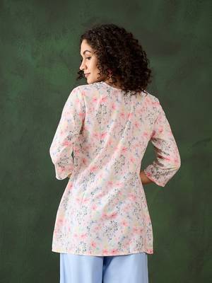 Off white rayon designer printed formal looking smart girlie short kurta for girls 2