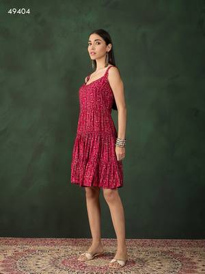 Maroon chinon fabric designer foil printed fancy girlie designer dress 4