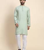 Green viscose rayon designer festive wear kurta payjama for rich traditional indian looks