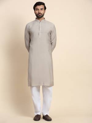 Grey viscosee rayon festive wear kurta payjama for rich traditional indian looks 1