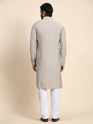 Grey viscosee rayon festive wear kurta payjama for rich traditional indian looks 2