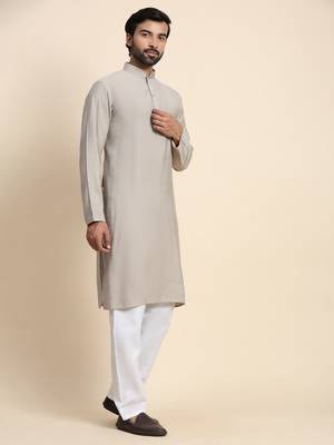 Grey viscosee rayon festive wear kurta payjama for rich traditional indian looks 4