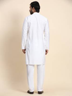 White viscosee rayon festive wear kurta payjama for rich traditional indian looks 2
