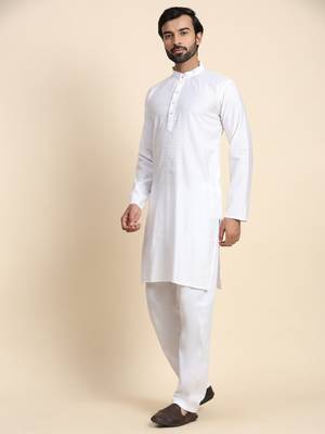 White viscosee rayon festive wear kurta payjama for rich traditional indian looks 3
