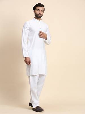 White viscosee rayon festive wear kurta payjama for rich traditional indian looks 4