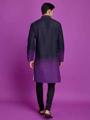 Black & dusty purple rayon solid with hand mirror embroidery work ceremonial wear mens kurta with dupatta 2