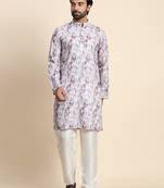 Grey viscose rayon embroidery work smart and ethnic indian traditional looks men's kurta pajama