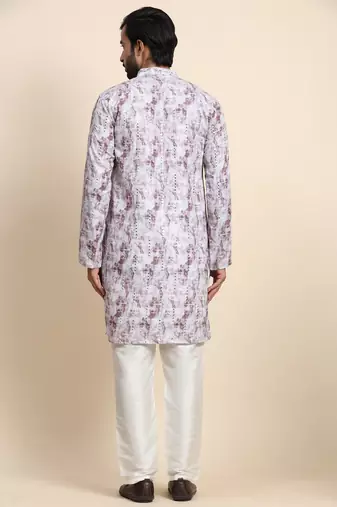 Grey viscosee rayon embroidery work smart and ethnic indian traditional looks men's kurta pajama