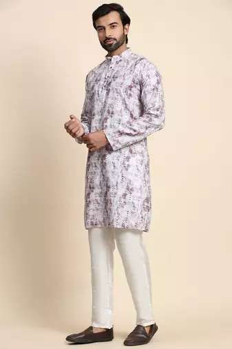 Grey viscosee rayon embroidery work smart and ethnic indian traditional looks men's kurta pajama