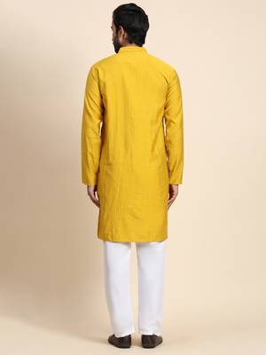 Mustard yellow viscosee rayon festive wear kurta payjama for rich traditional indian looks 2