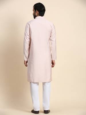 Light pink viscosee rayon festive wear kurta payjama for rich traditional indian looks 2