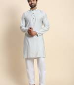 Light grey viscose rayon designer festive wear kurta payjama for rich traditional indian looks