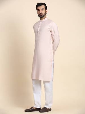 Light pink viscosee rayon festive wear kurta payjama for rich traditional indian looks 3