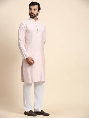 Light pink viscosee rayon festive wear kurta payjama for rich traditional indian looks 4