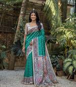 Rama tussar silk blend c Saree With Ethnic Bandhani And Madhubani Print