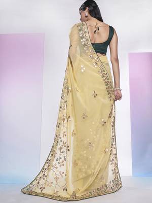Yellow Simmar c Saree With Girlie Style Heavy Gotta Embroidery Work 2