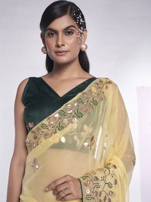 Yellow Simmar c Saree With Girlie Style Heavy Gotta Embroidery Work 3