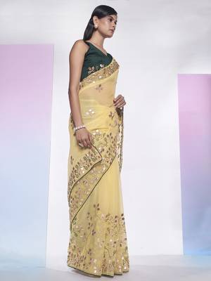 Yellow Simmar c Saree With Girlie Style Heavy Gotta Embroidery Work 4