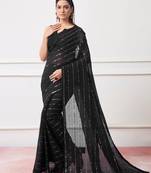 Black Georgette c Saree With Girlie Style Sequance And Thread Embroidery Work